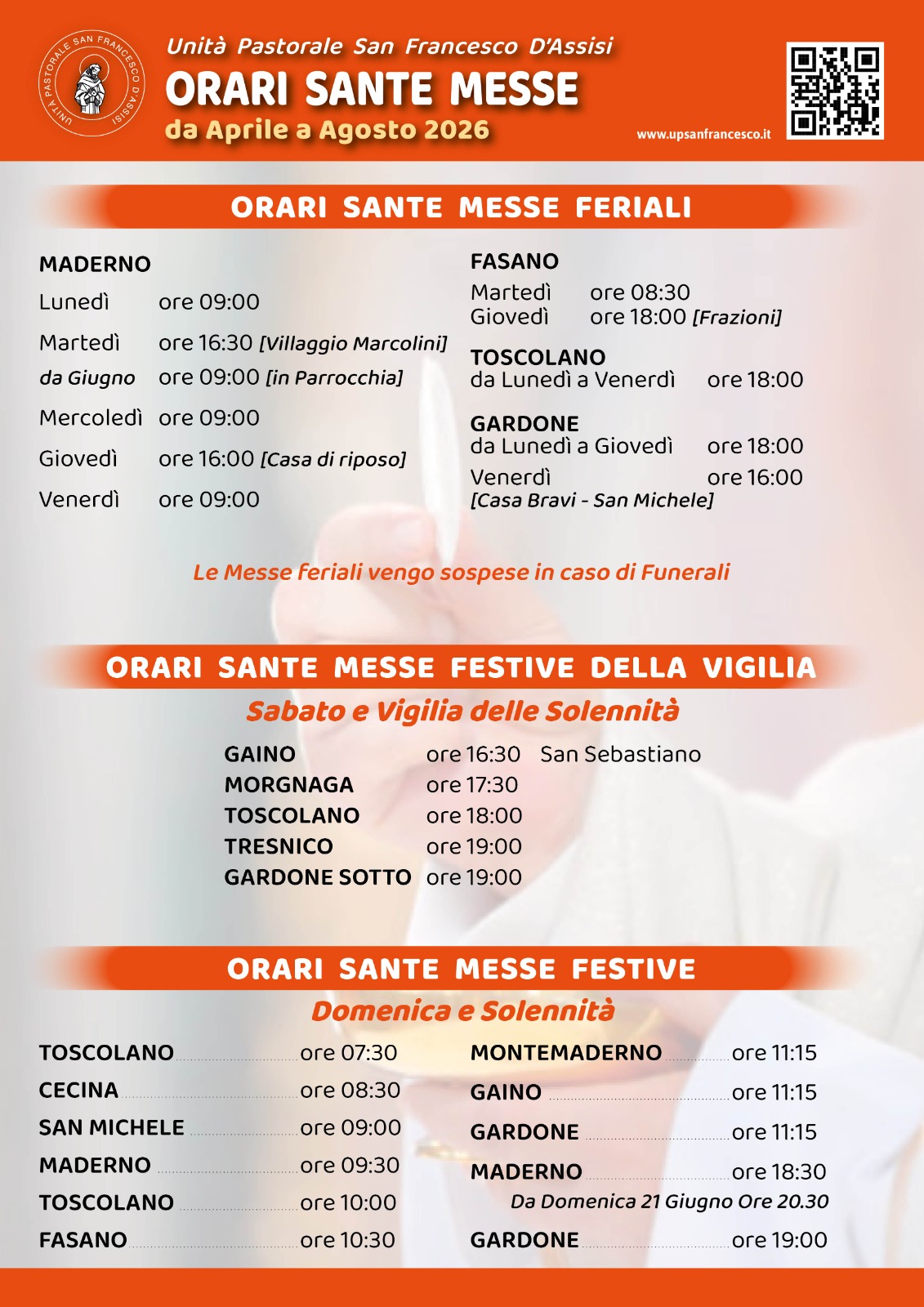Aggiornamento orari Santa Messe da aprile 2026