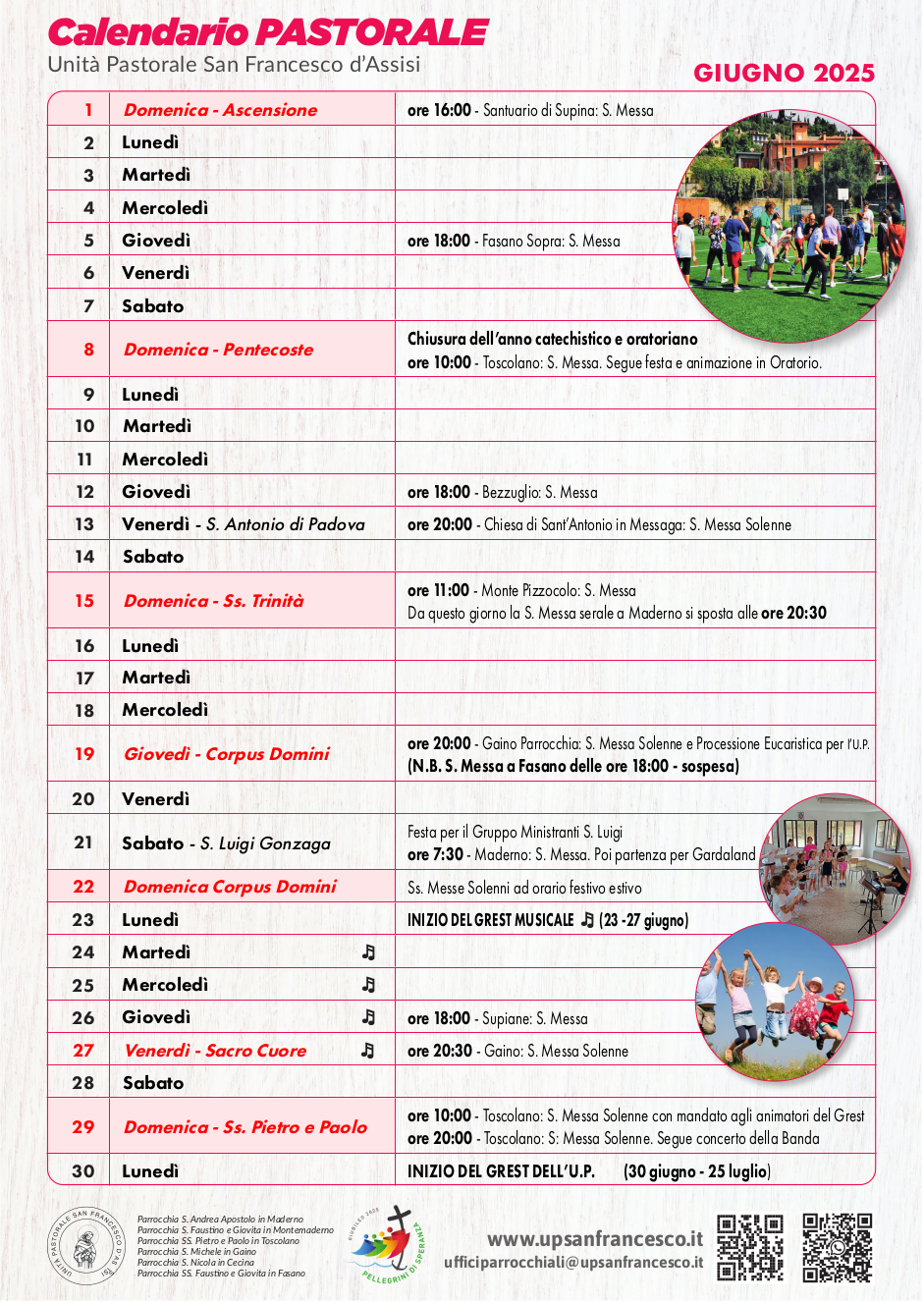 Calendario Pastorale UP giugno - luglio - agosto